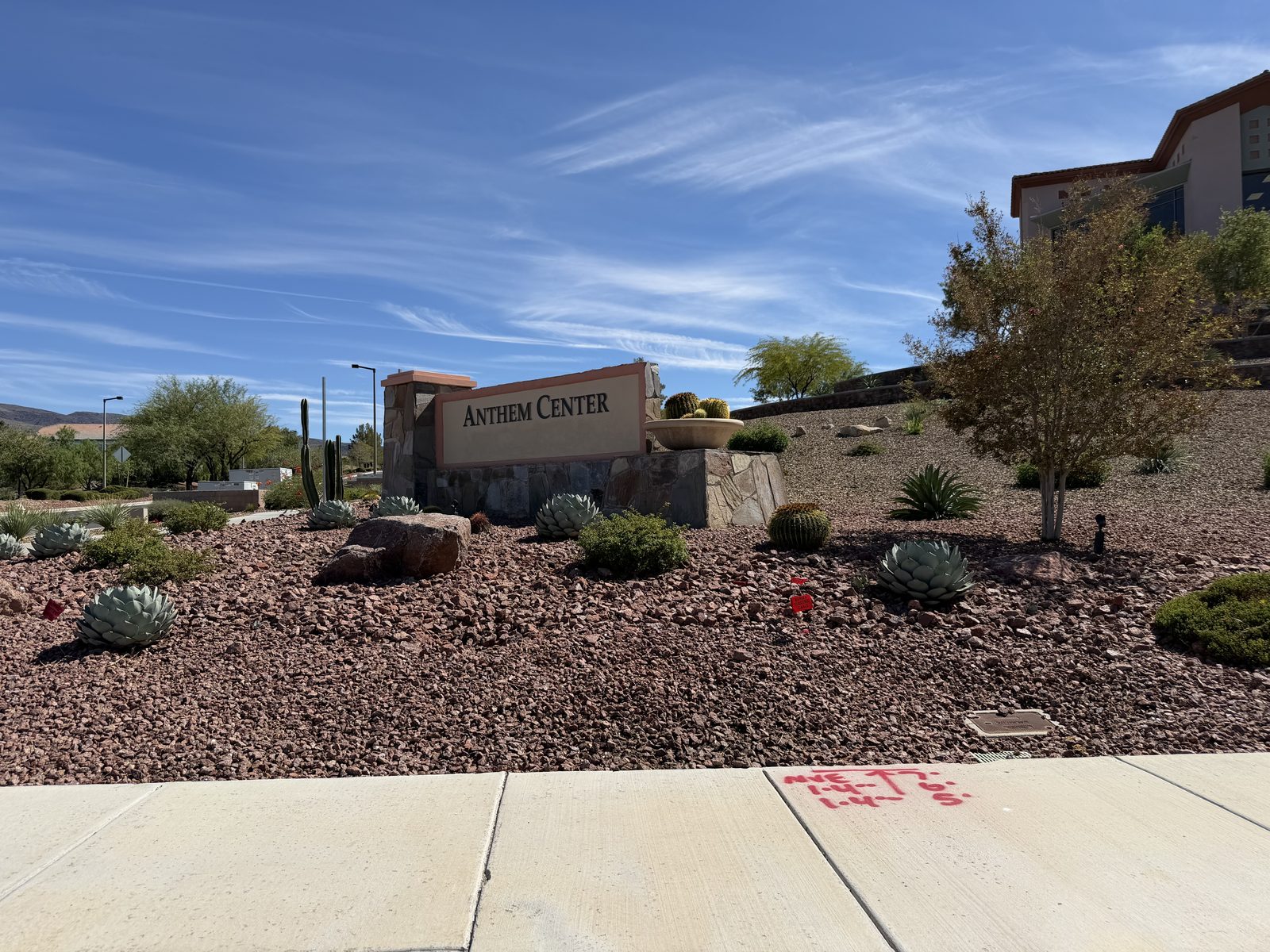 The Anthem Center community building in Sun City Anthem, Henderson, above its desert-landscaped monument sign