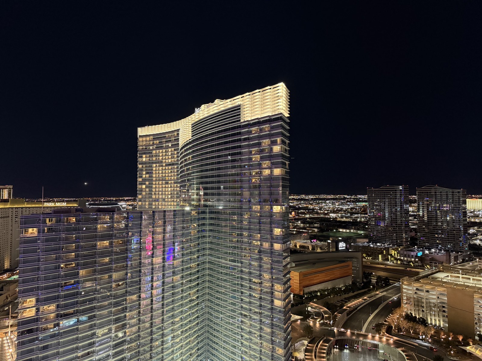 CityCenter high-rise residential towers on the Las Vegas Strip at night
